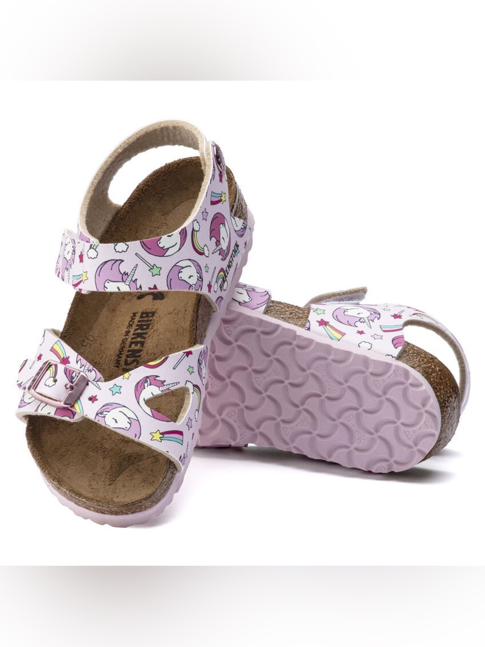 Birkenstock Kids Pink Unicorn Print Double-Strap Sandals